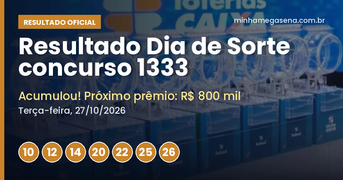 Resultado do Dia de Sorte concurso 1333: acumulou e próximo prêmio é de R$ 800 mil